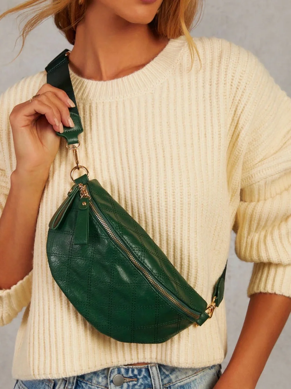 Vici Quilted Green Leather crossbody Bag - Classic Women's Handbag